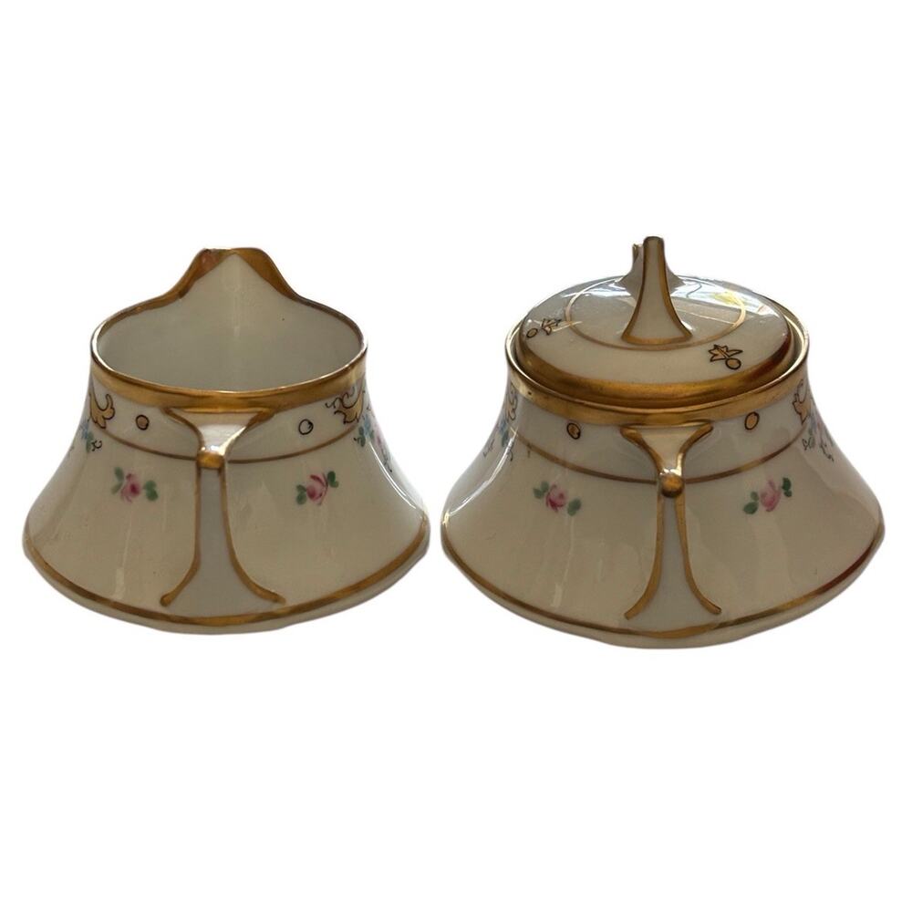W A Pickard China Hand Painted Lidded Sugar & Creamer Antique Floral Gold Trim - Picture 2 of 7